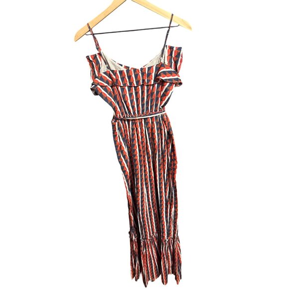 Gap Womens M Ruffled Off-Shoulder Geometric Print Maxi Dress With Tie Waist Mult - Picture 5 of 5